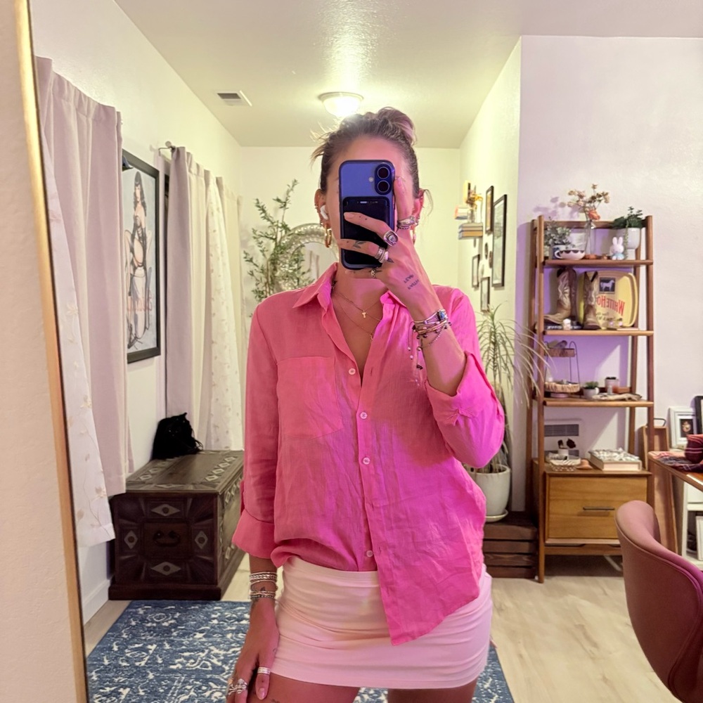 Saks Fifth Avenue Linen Pink Shirt